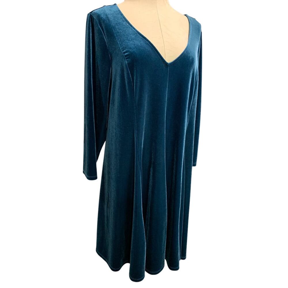 2X Torrid Deep Teal Velour A-Line Dress V-Neck Stretch Swing